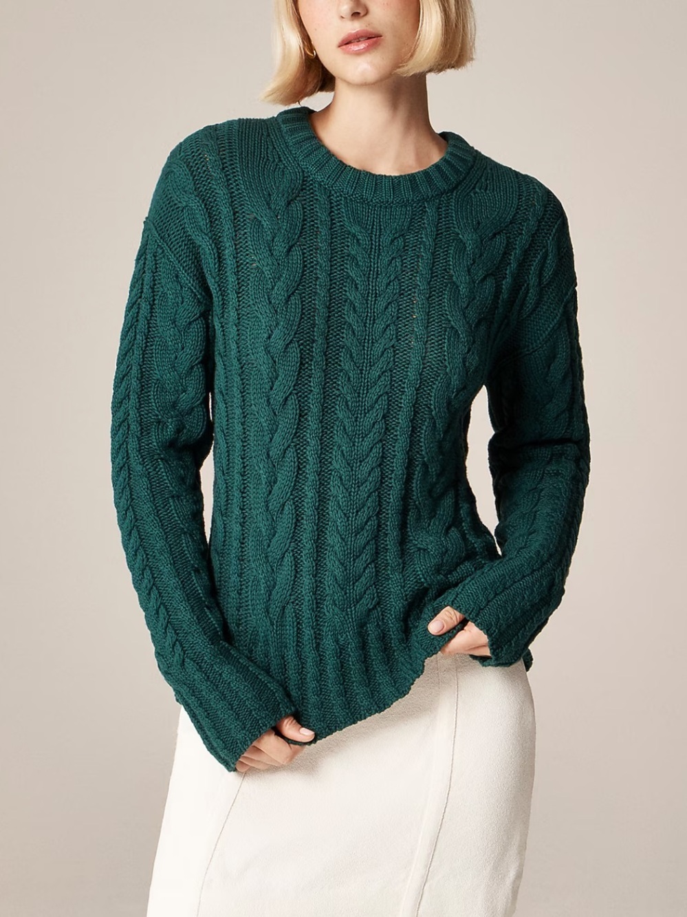 J. Crew Cable-knit crewneck sweater Midnight Foliage dark green
